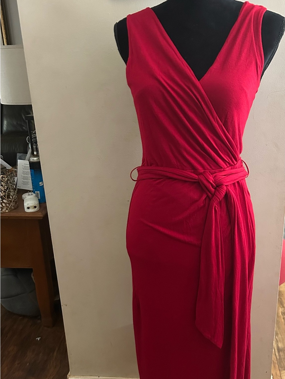 Anthropologie Maeve One-Shoulder Red Wrap Dress with Waist Tie NWT